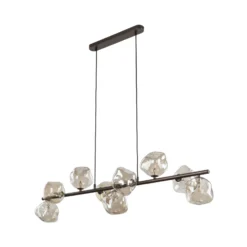 Lámpara colgante Lava, marrón, 9 luces, cristal, longitud 116 cm, G9