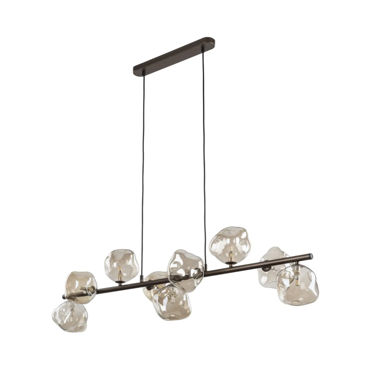 Lámpara colgante Lava, marrón, 9 luces, cristal, longitud 116 cm, G9