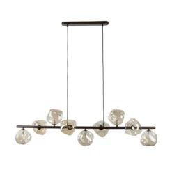 Lámpara colgante Lava, marrón, 9 luces, cristal, longitud 116 cm, G9