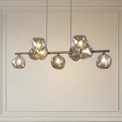 Lámpara colgante Lava, marrón, 9 luces, cristal, longitud 116 cm, G9