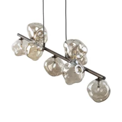 Lámpara colgante Lava, marrón, 9 luces, cristal, longitud 116 cm, G9