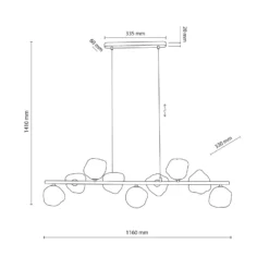 Lámpara colgante Lava, marrón, 9 luces, cristal, longitud 116 cm, G9