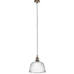 Lámpara colgante Leana, cristal transparente, 1 luz, latón envejecido