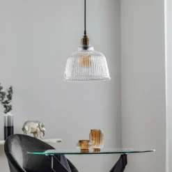Lámpara colgante Leana, cristal transparente, 1 luz, latón envejecido
