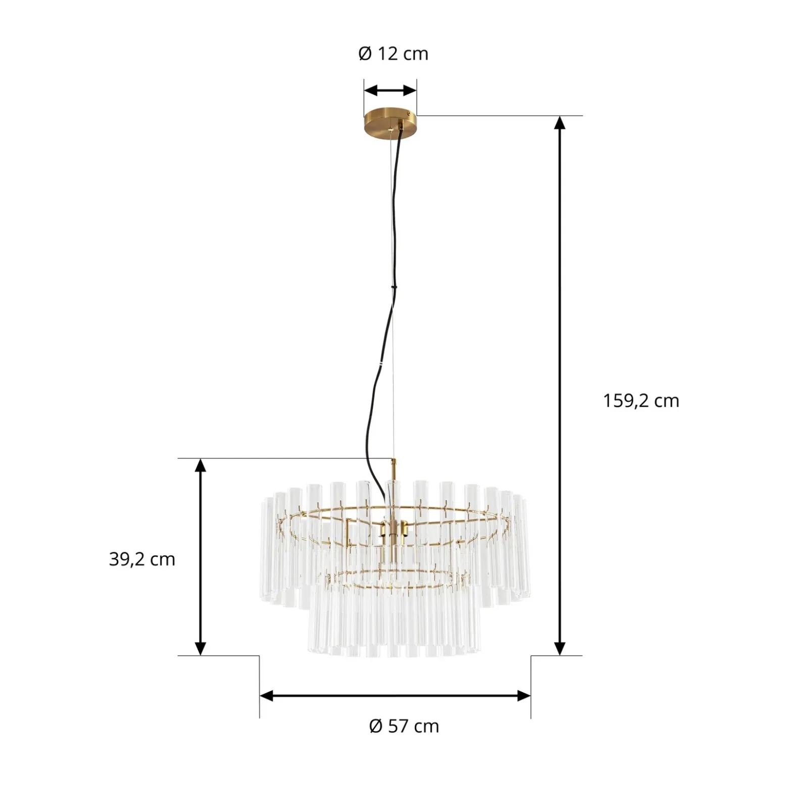 Lámpara colgante Leanna de Lucande, transparente/latón, Ø 54 cm, cristal
