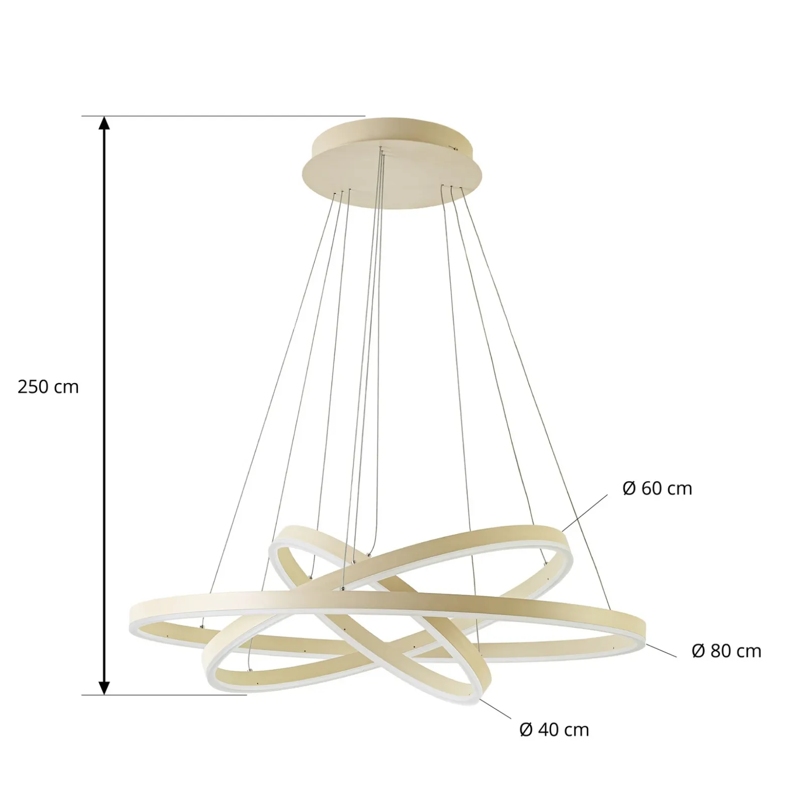 Lámpara colgante LED Albiona de Arcchio, color beige, 3 anillos, Ø 80 cm