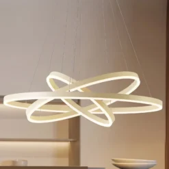 Lámpara colgante LED Albiona de Arcchio, color beige, 3 anillos, Ø 80 cm