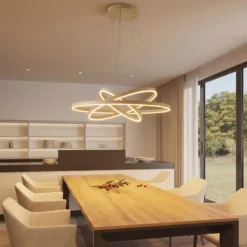 Lámpara colgante LED Albiona de Arcchio, color beige, 3 anillos, Ø 80 cm