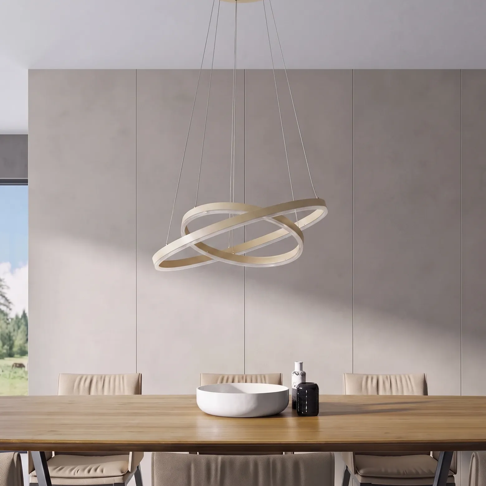 Lámpara colgante LED Albiona de Arcchio, color beige, 2 anillos, Ø 60 cm
