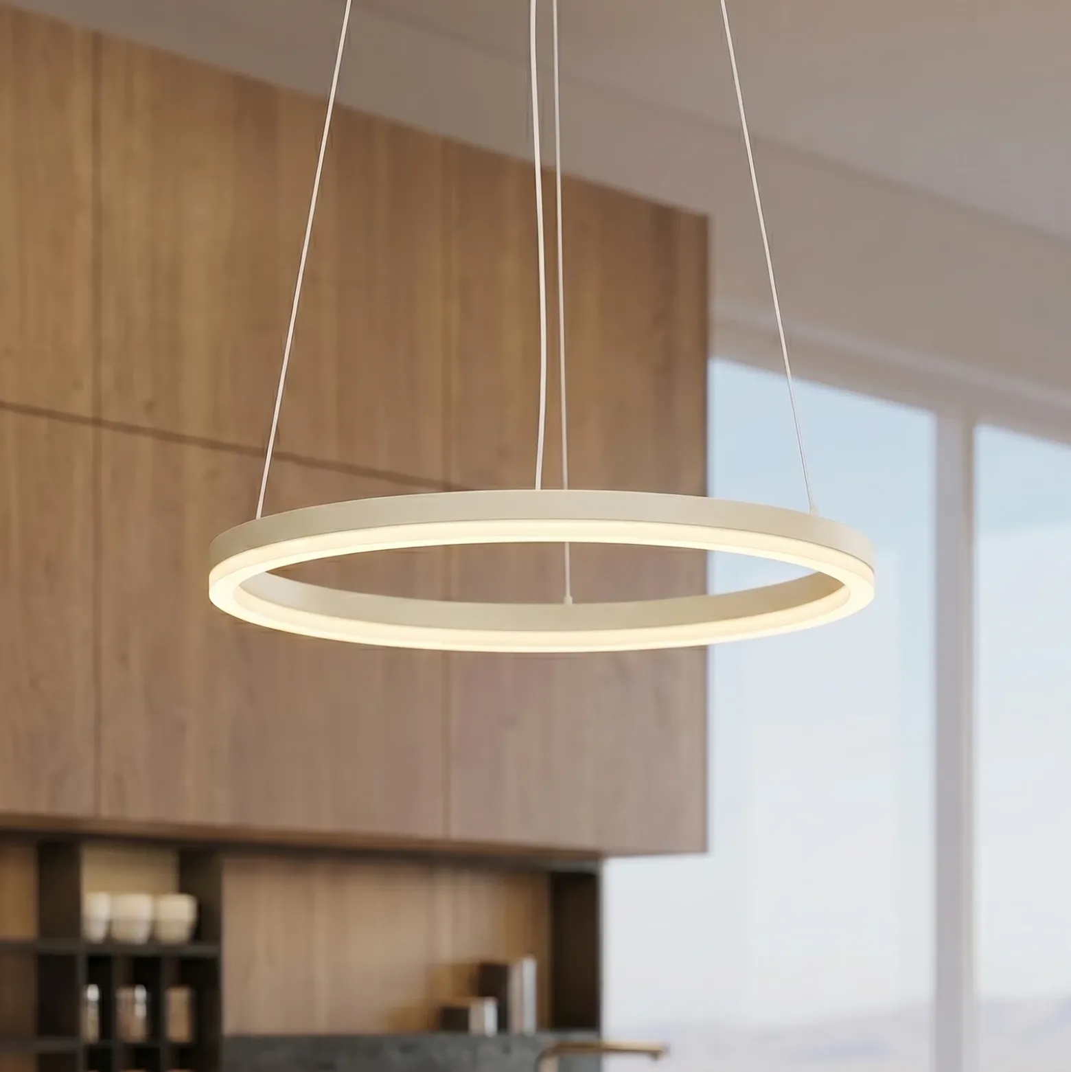 Lámpara colgante LED Albiona de Arcchio, color beige, 1 anillo, Ø 40 cm
