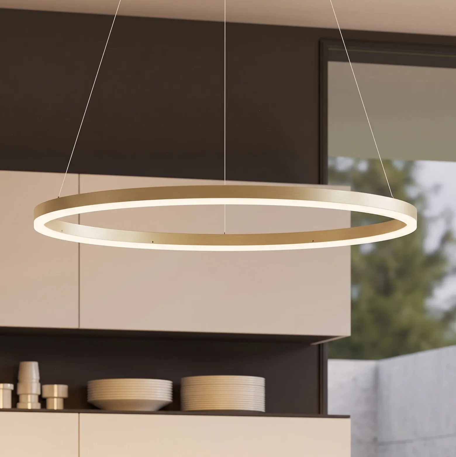 Lámpara colgante LED Albiona de Arcchio, color beige, 1 anillo, Ø 80 cm