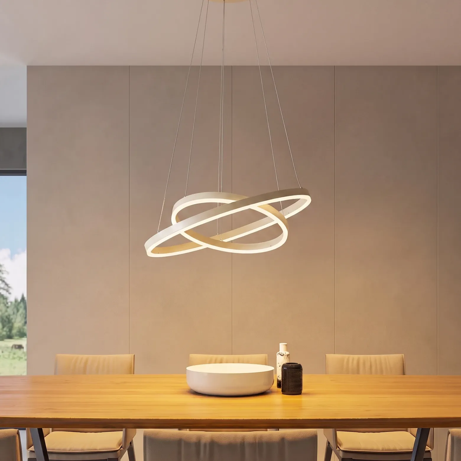 Lámpara colgante LED Albiona de Arcchio, color beige, 2 anillos, Ø 60 cm