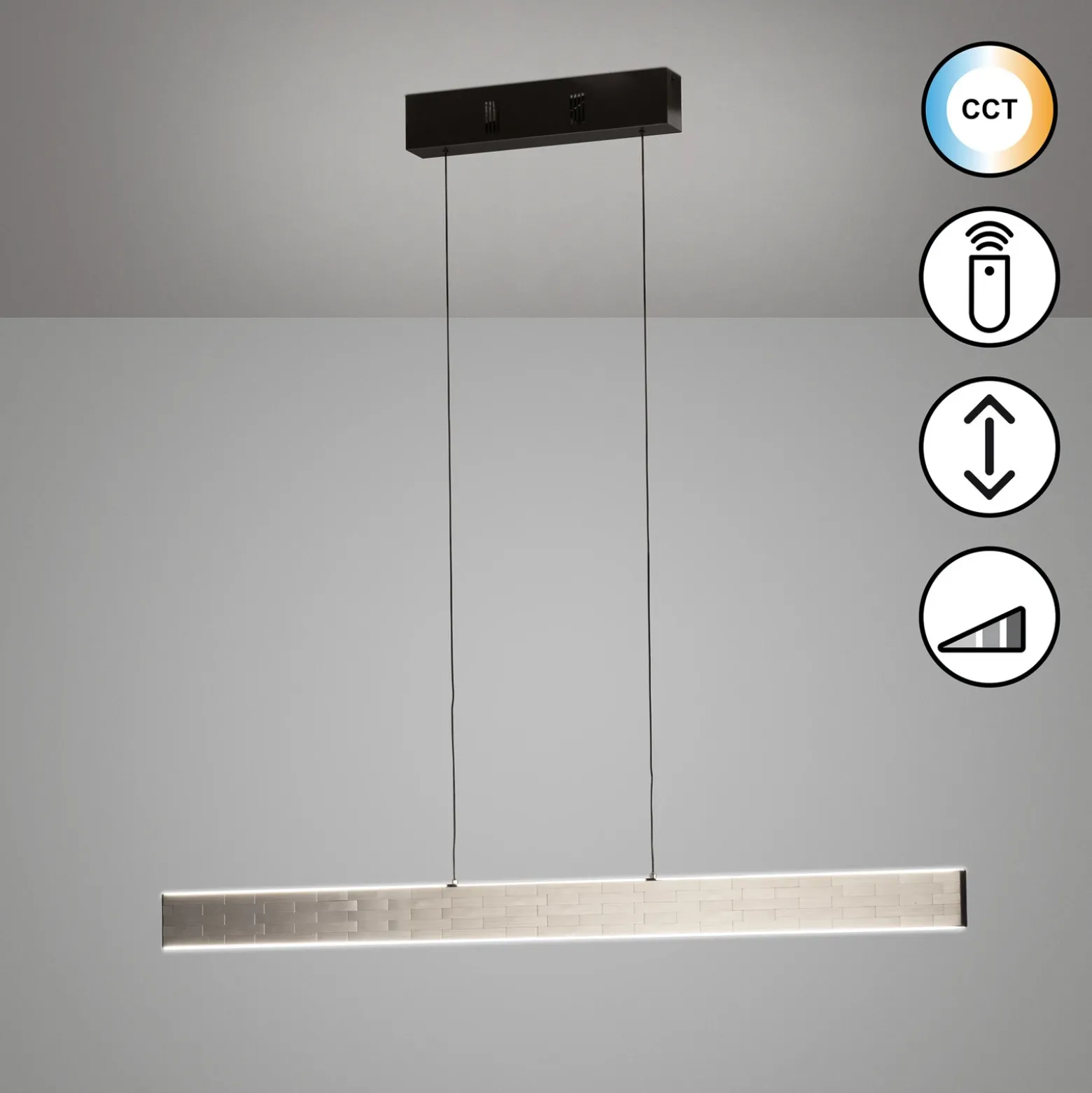 Lámpara colgante LED Aluro, metal, control remoto, CCT, atenuable