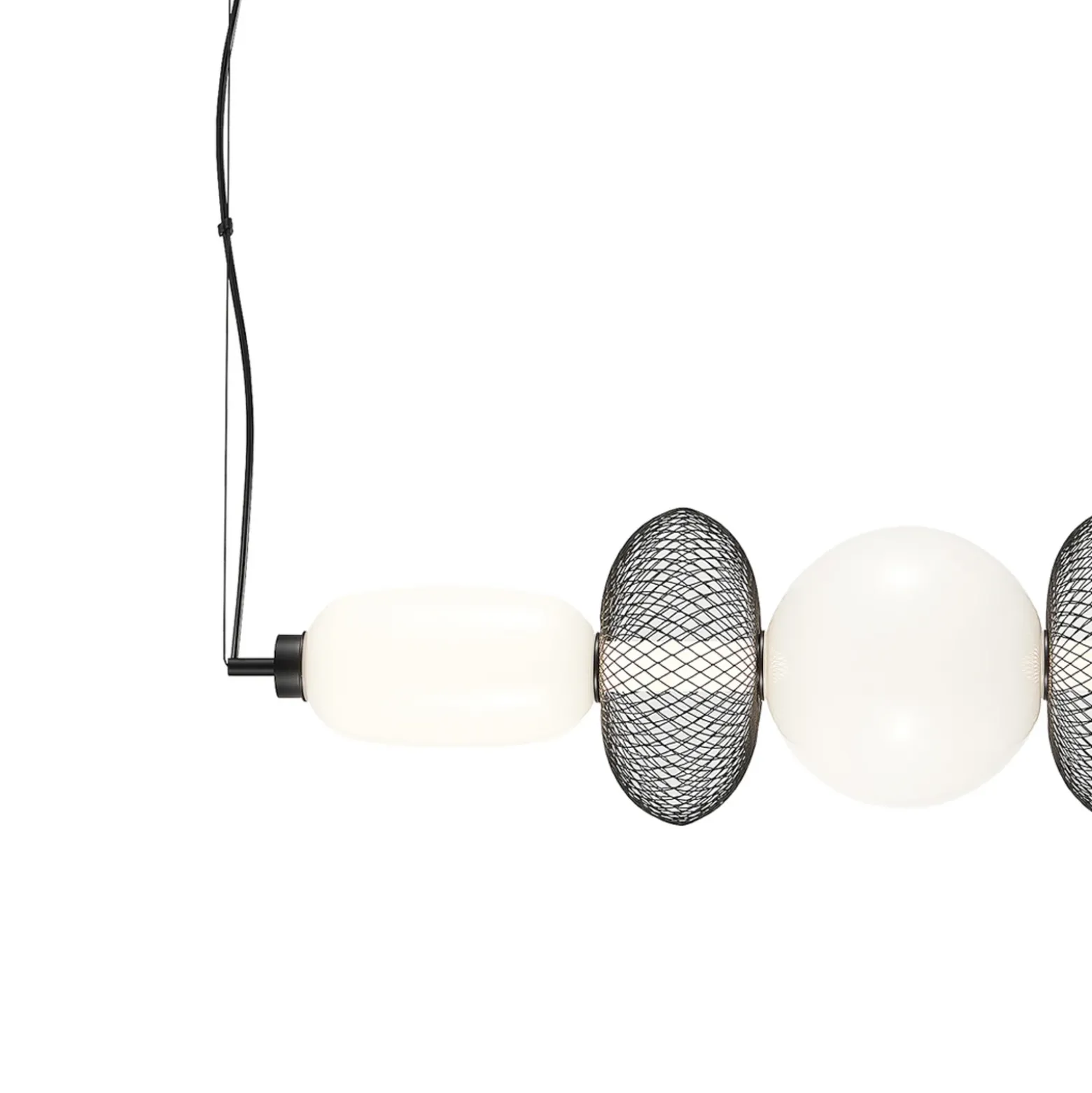 Lámpara colgante LED Arame, negro/blanco, cristal, longitud 93,5 cm