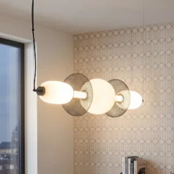 Lámpara colgante LED Arame, negro/blanco, cristal, longitud 93,5 cm
