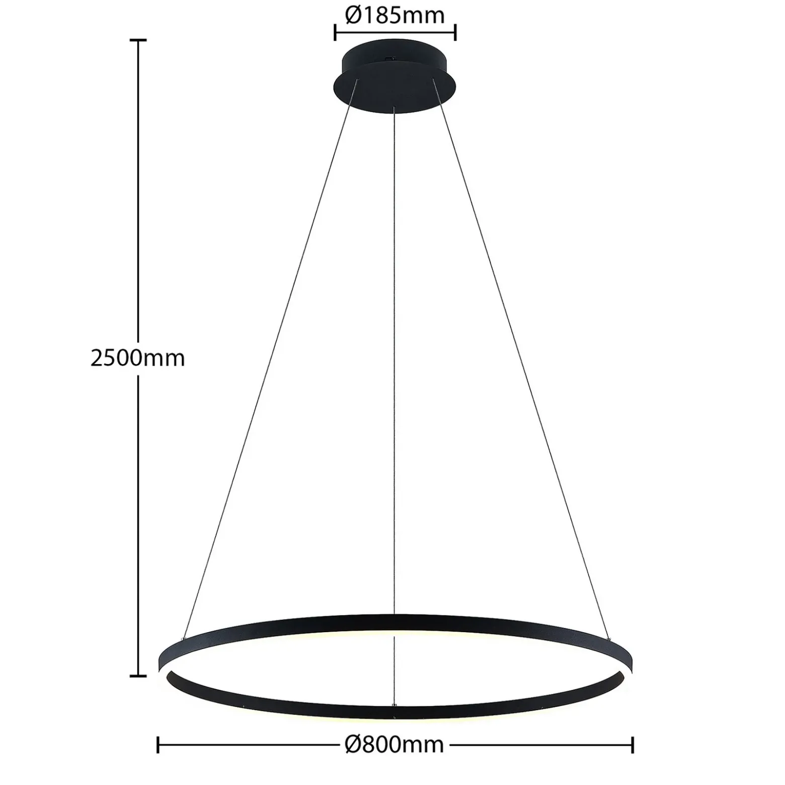 Lámpara colgante LED Arcchio Albiona, negra, 1 anillo, Ø 80 cm