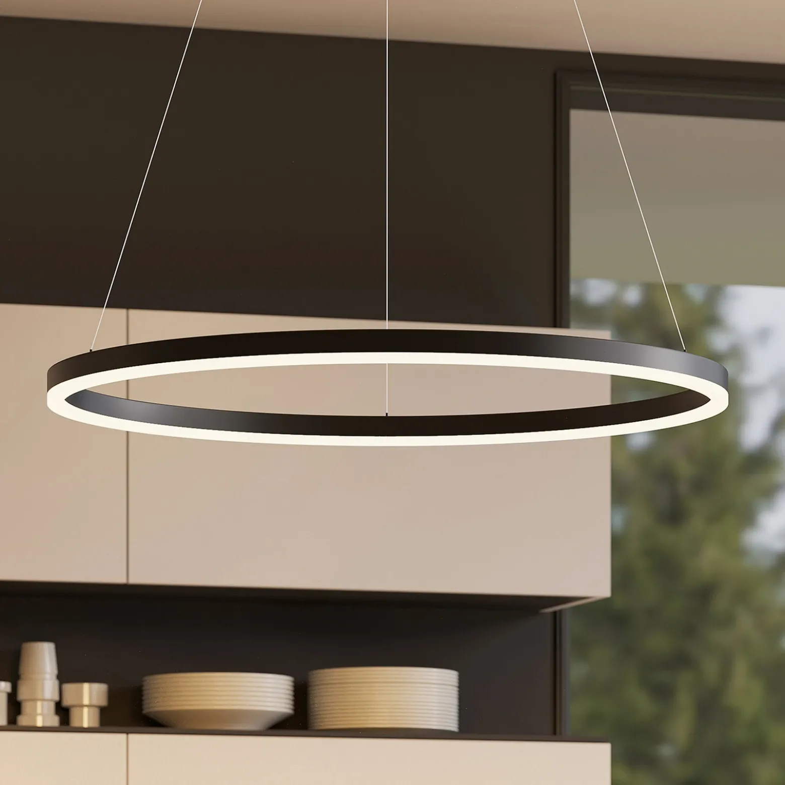 Lámpara colgante LED Arcchio Albiona, negra, 1 anillo, Ø 80 cm