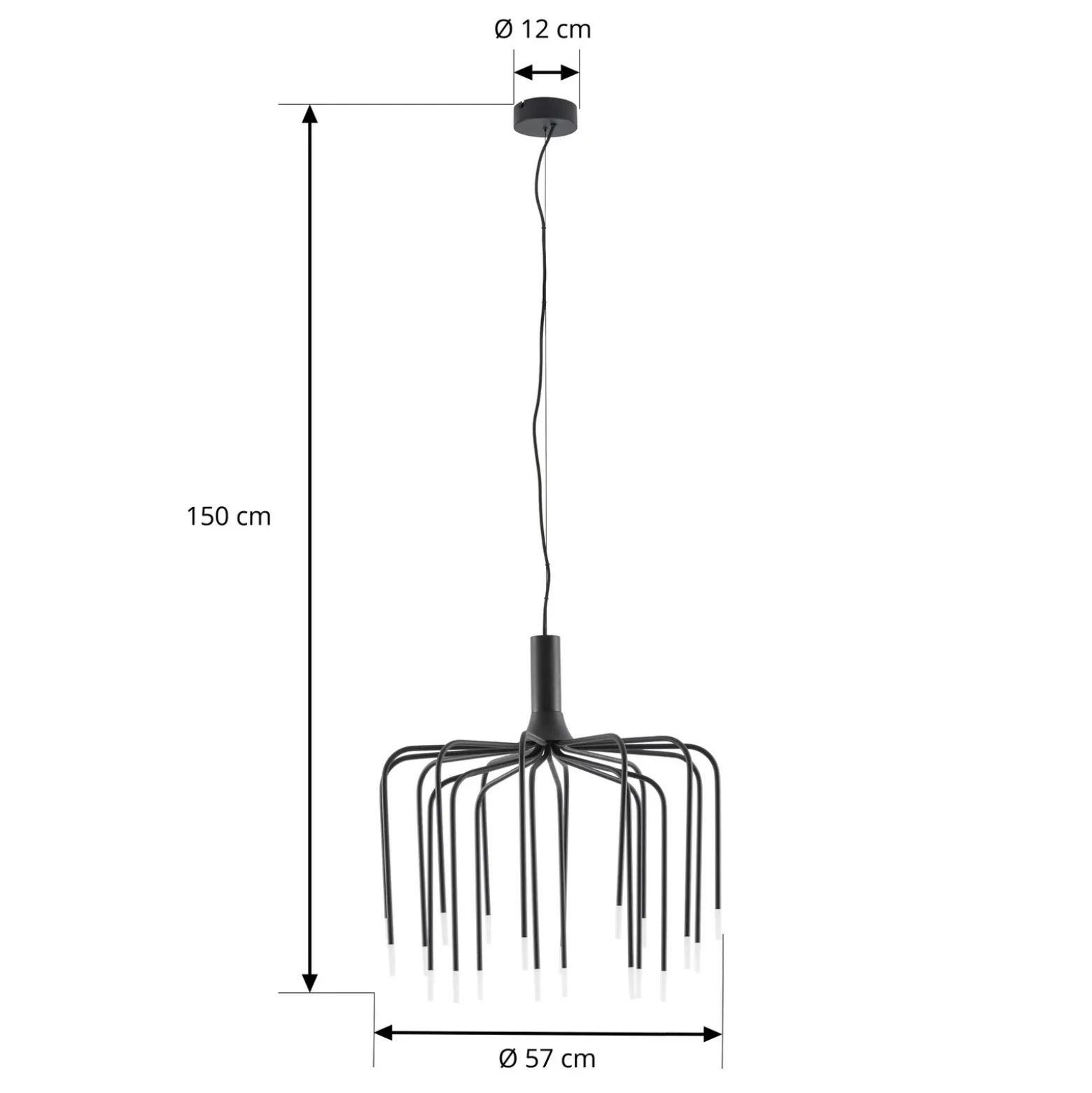 Lámpara colgante LED Ariadne de Lucande, Ø 57 cm, negro mate, 20 lámparas.