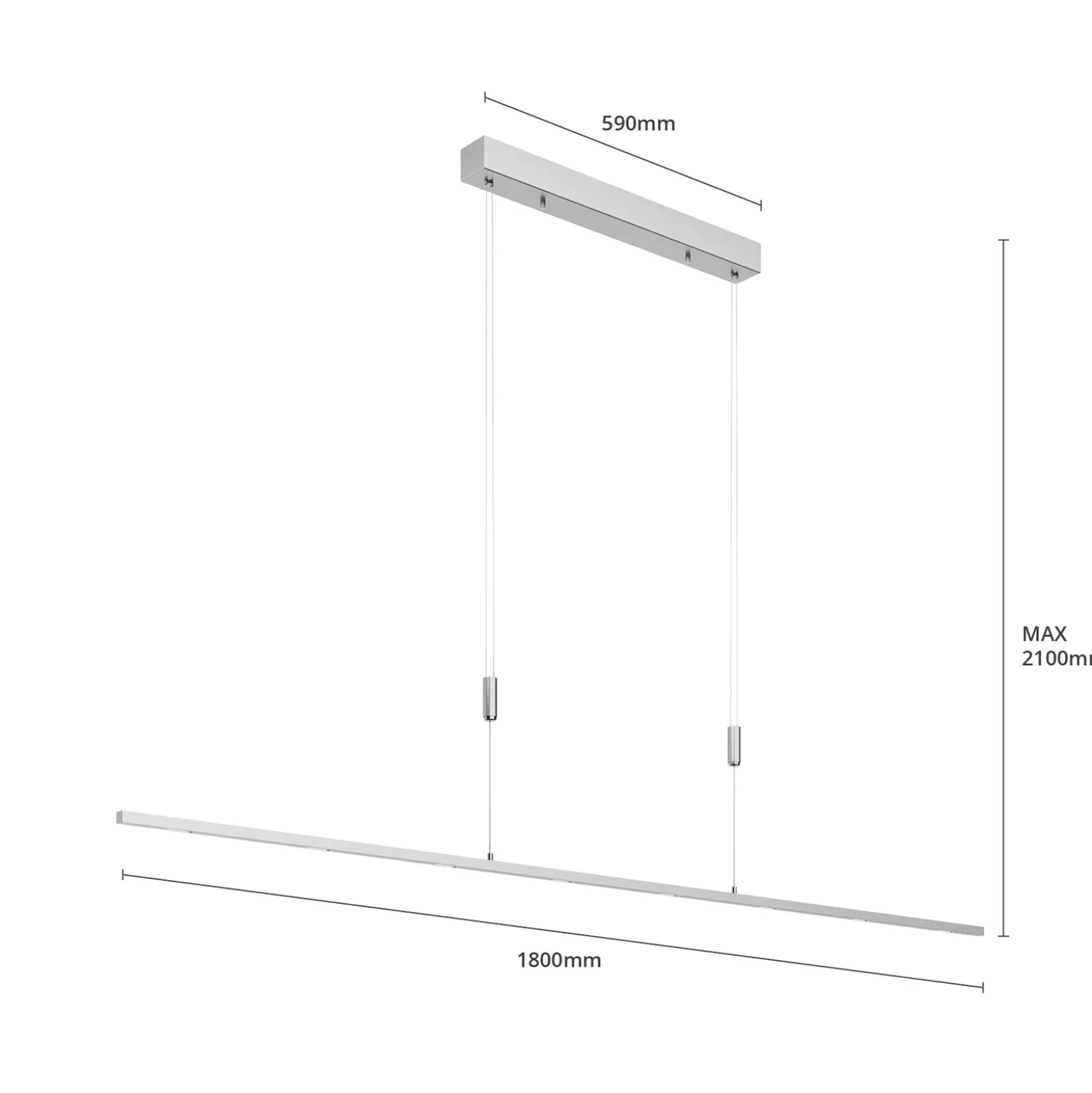 Lámpara colgante LED Arnik de Lucande, 180 cm, color níquel, atenuable