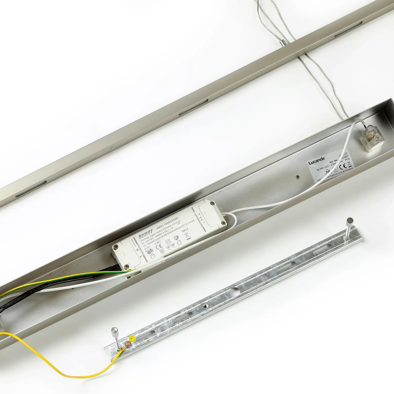 Lámpara colgante LED Arnik de Lucande, 180 cm, color níquel, atenuable