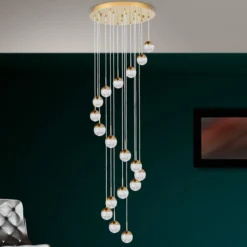 Lámpara colgante LED Ball 18 luces, oro/crema