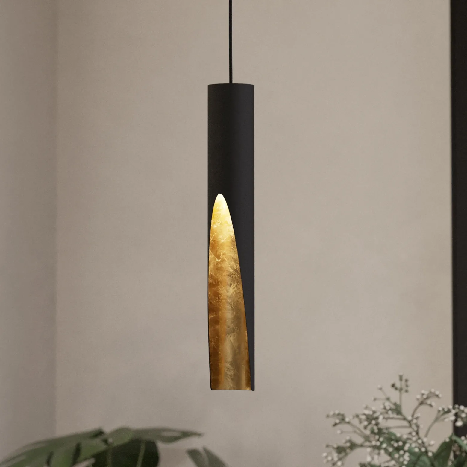 Lámpara colgante LED Barbotto en negro/oro, 1 luz
