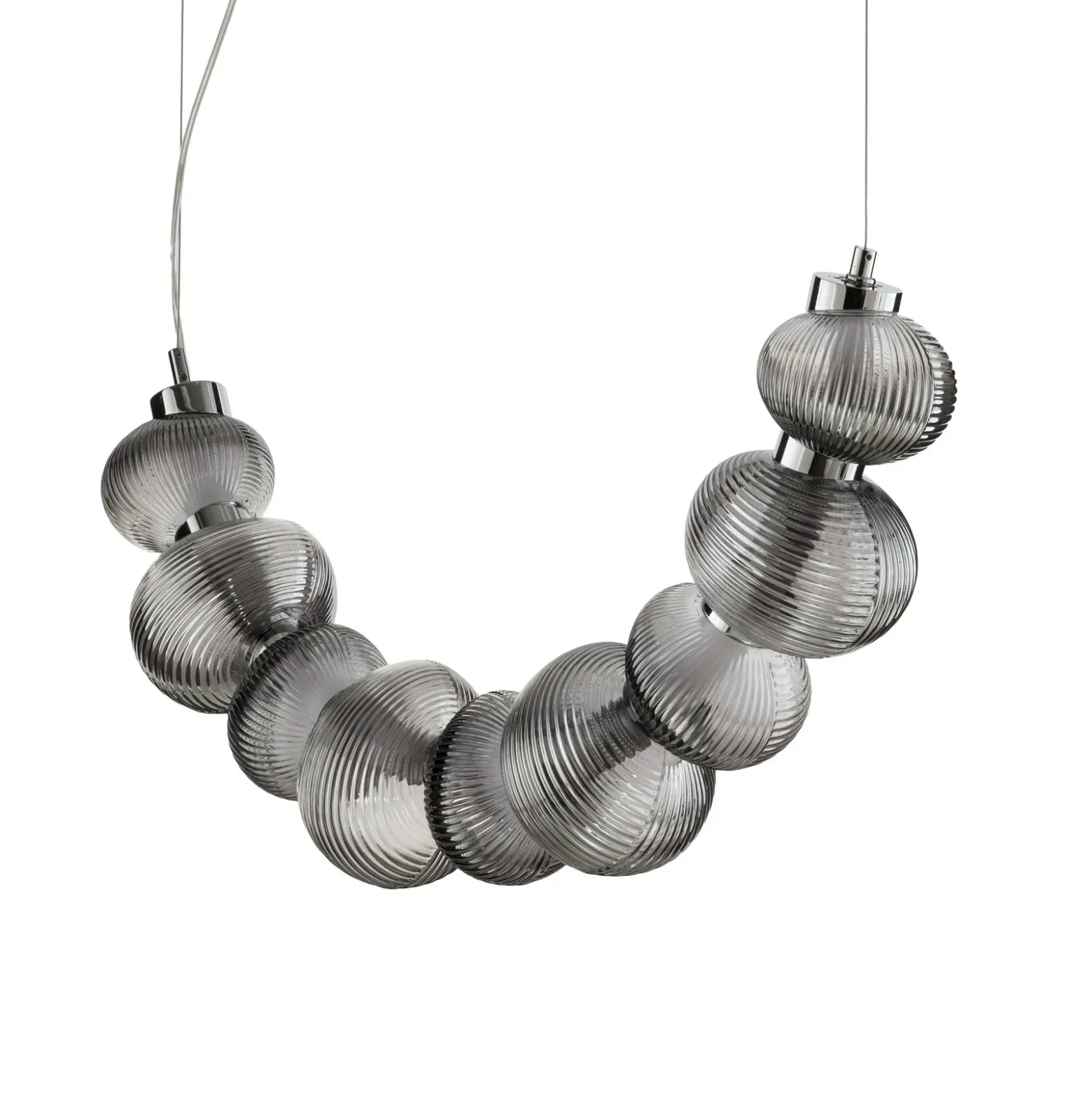 Lámpara colgante LED Bolla, cromada/gris humo, cristal, longitud 79,5 cm