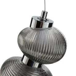 Lámpara colgante LED Bolla, cromada/gris humo, cristal, longitud 79,5 cm