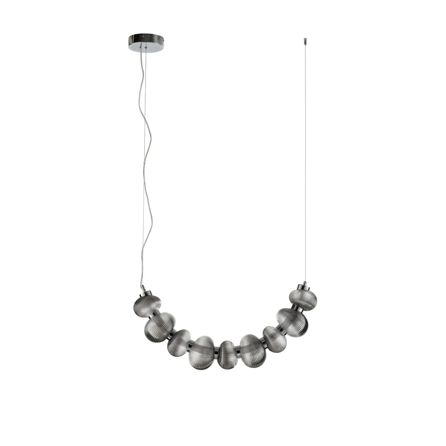Lámpara colgante LED Bolla, cromada/gris humo, cristal, longitud 79,5 cm