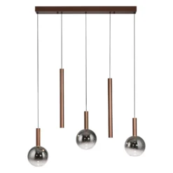 Lámpara colgante LED Bowl de Paul Neuhaus, longitud 100 cm, marrón/gris