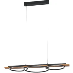 Lámpara colgante LED Boyal, marrón, longitud 101 cm, madera, 3 luces.