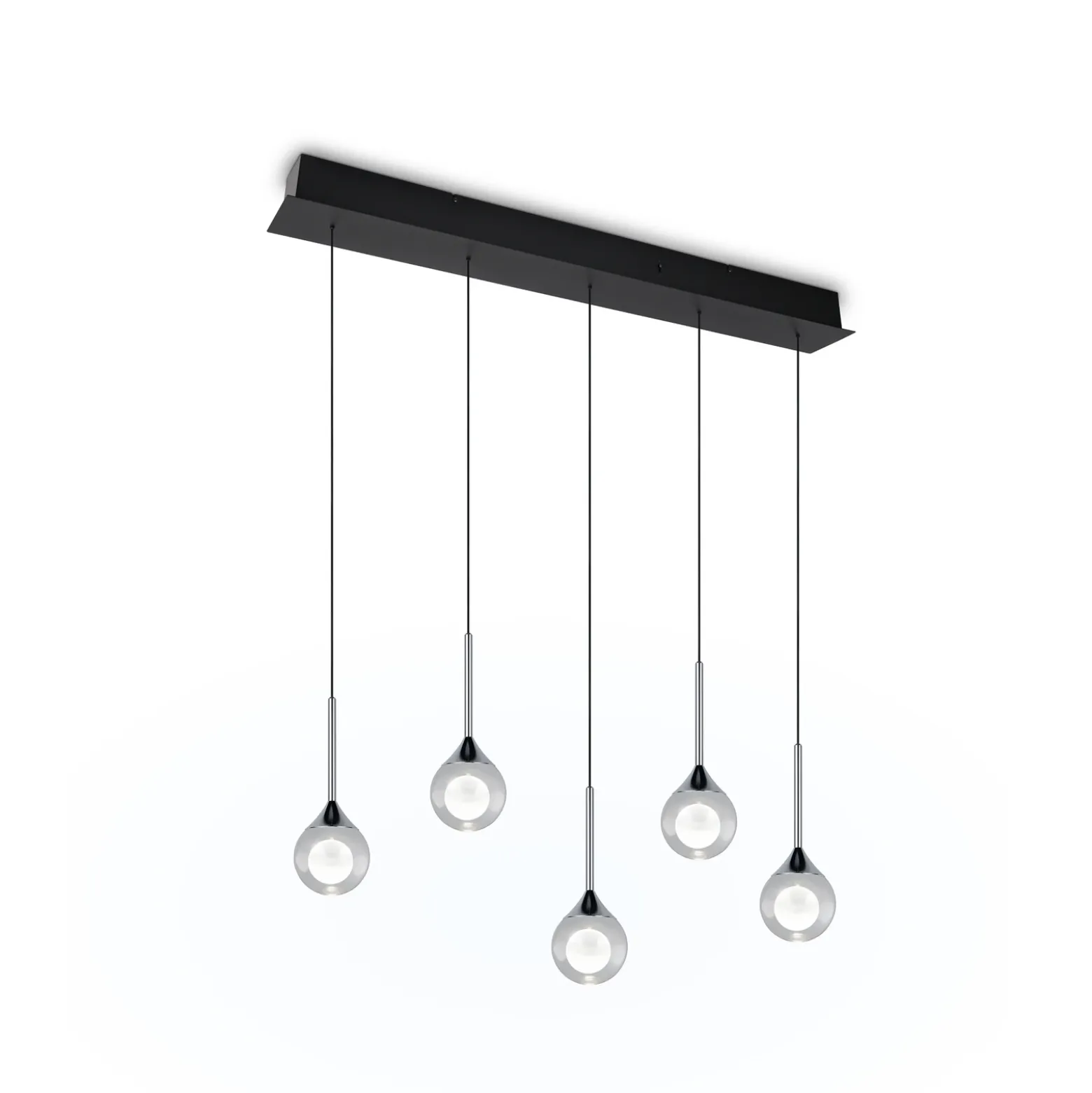 Lámpara colgante LED Calista, cromada, longitud 100 cm, metal/cristal, 5 luces