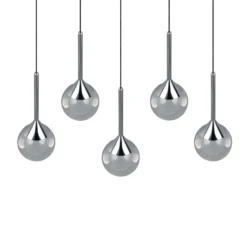 Lámpara colgante LED Calista, cromada, longitud 100 cm, metal/cristal, 5 luces