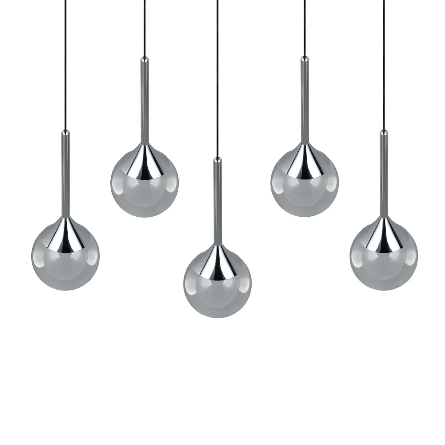 Lámpara colgante LED Calista, cromada, longitud 100 cm, metal/cristal, 5 luces