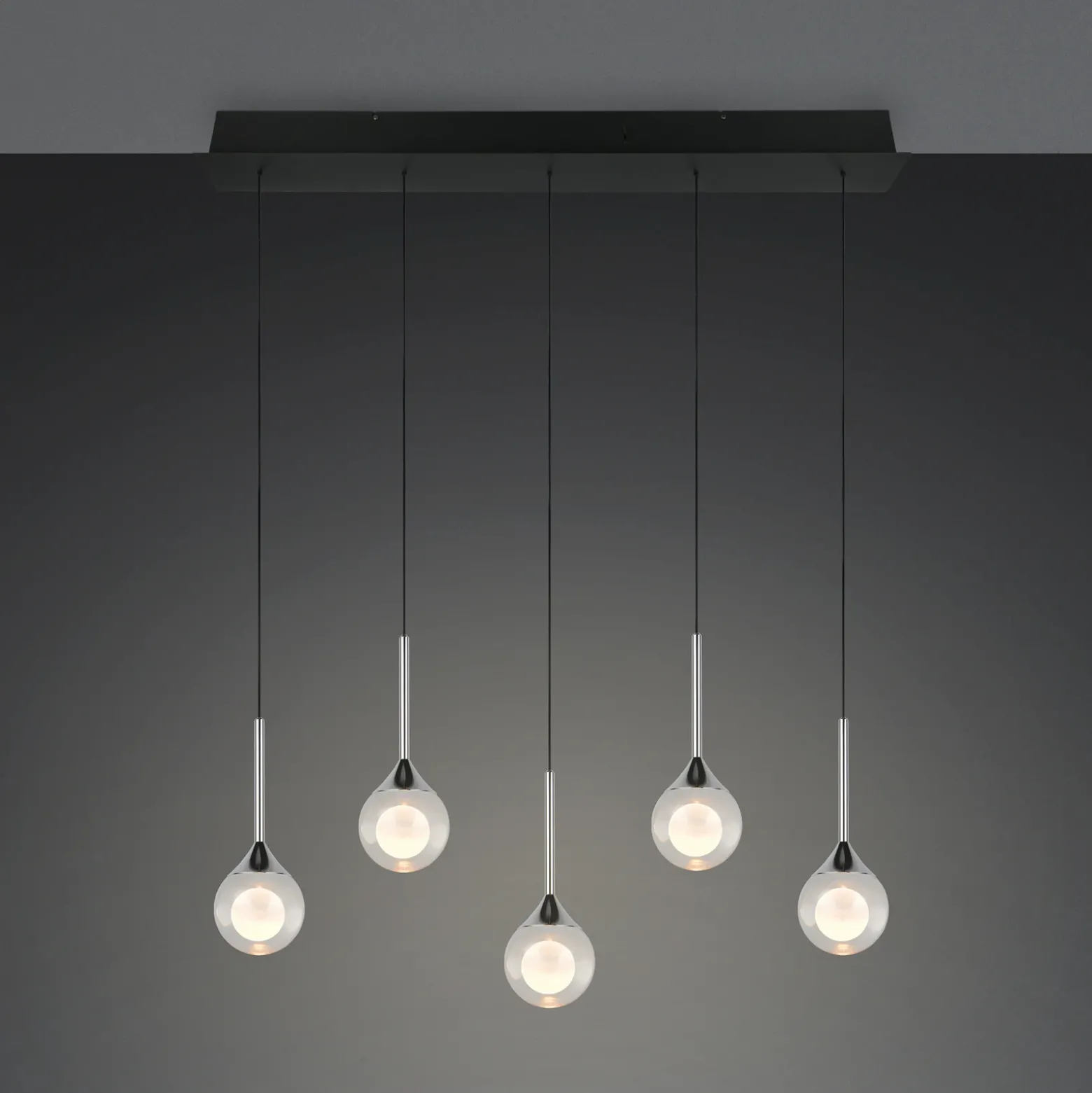 Lámpara colgante LED Calista, cromada, longitud 100 cm, metal/cristal, 5 luces