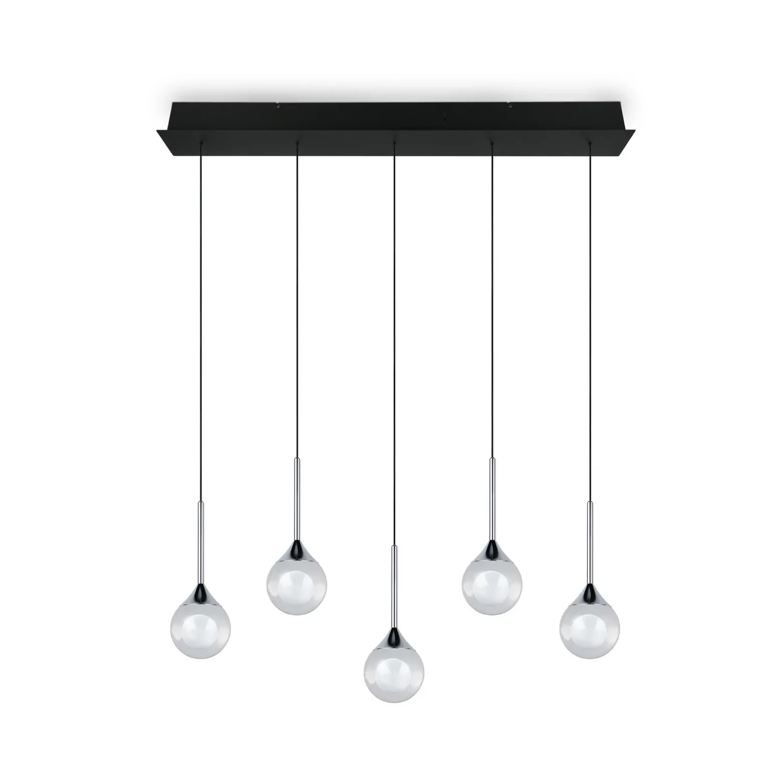 Lámpara colgante LED Calista, cromada, longitud 100 cm, metal/cristal, 5 luces