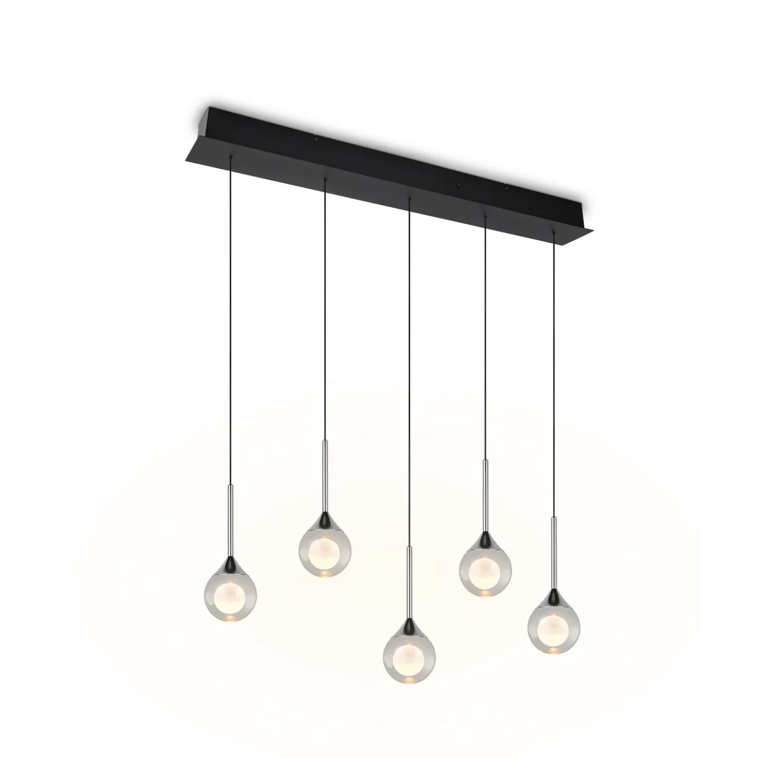 Lámpara colgante LED Calista, cromada, longitud 100 cm, metal/cristal, 5 luces