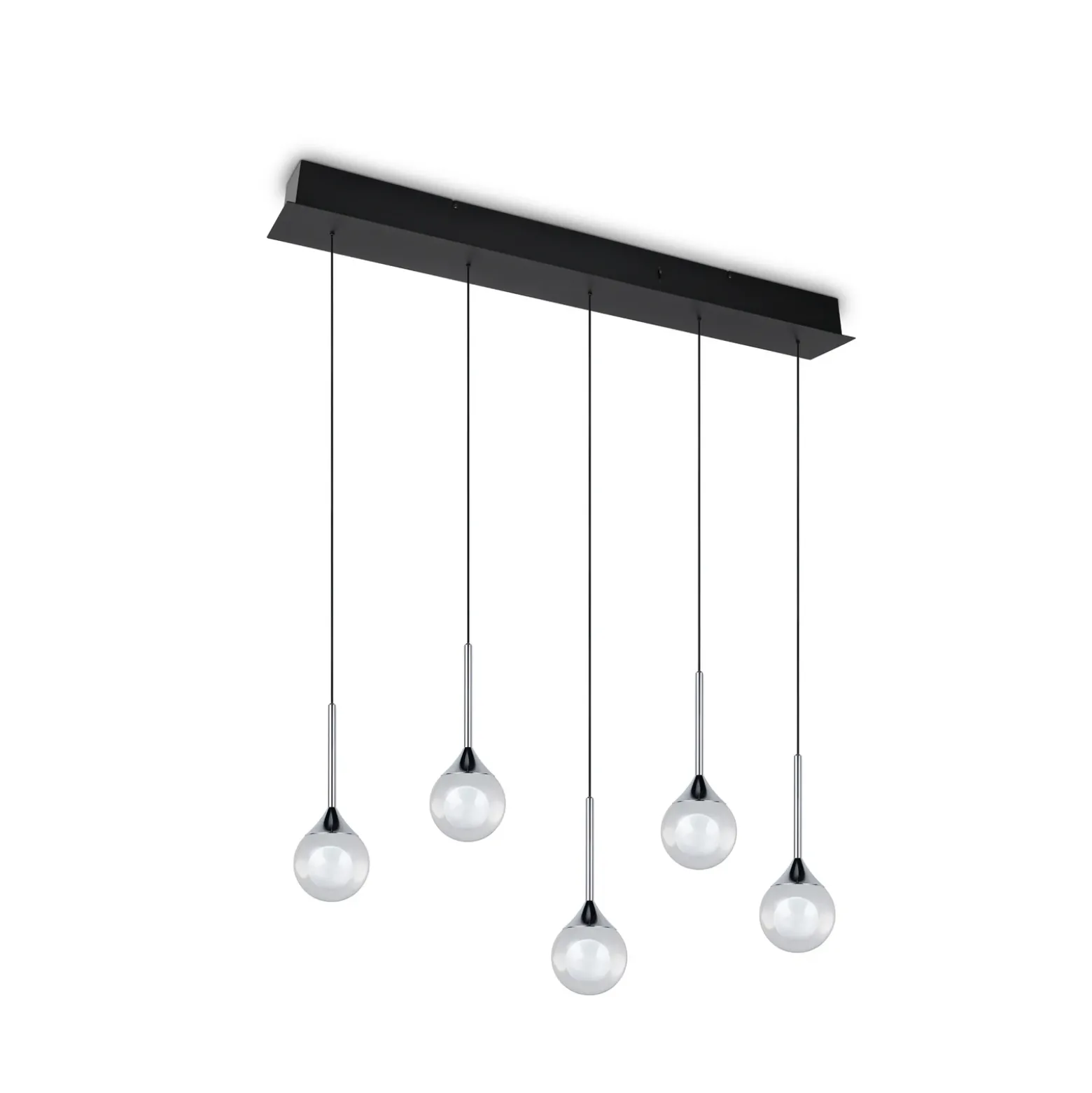 Lámpara colgante LED Calista, cromada, longitud 100 cm, metal/cristal, 5 luces
