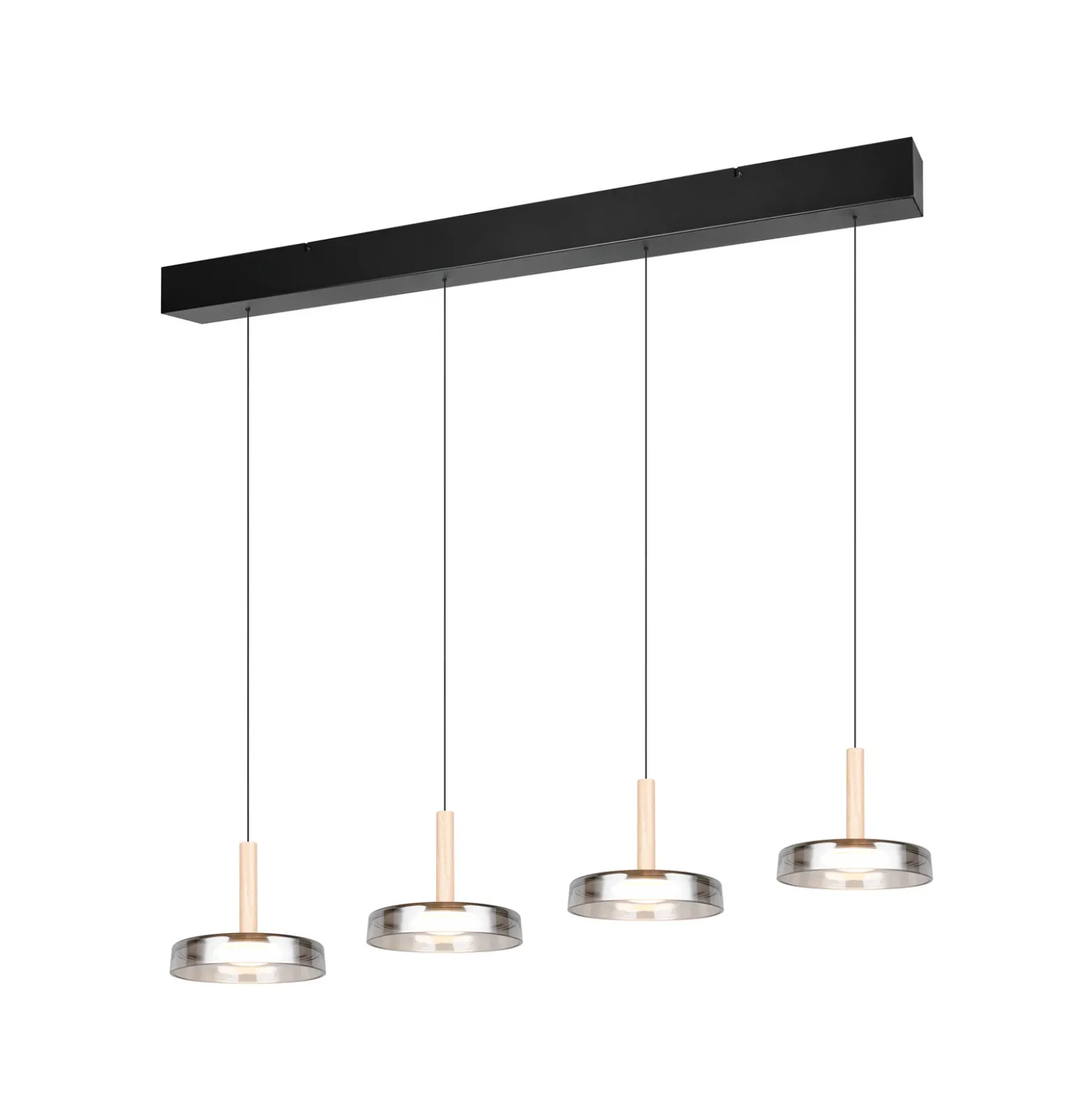 Lámpara colgante LED Celeste cromo/madera 115 cm 4 luces de cristal atenuables