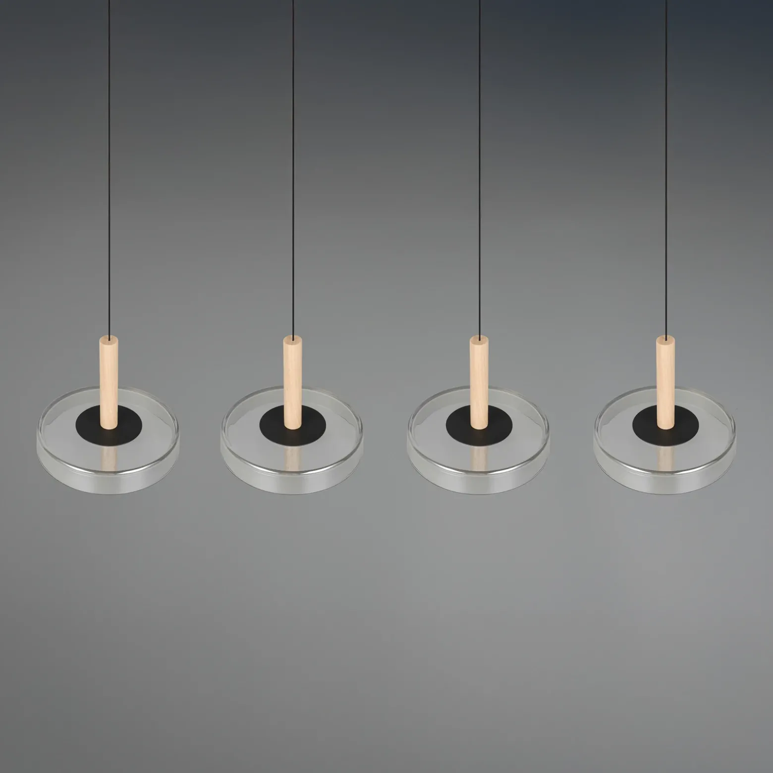 Lámpara colgante LED Celeste cromo/madera 115 cm 4 luces de cristal atenuables
