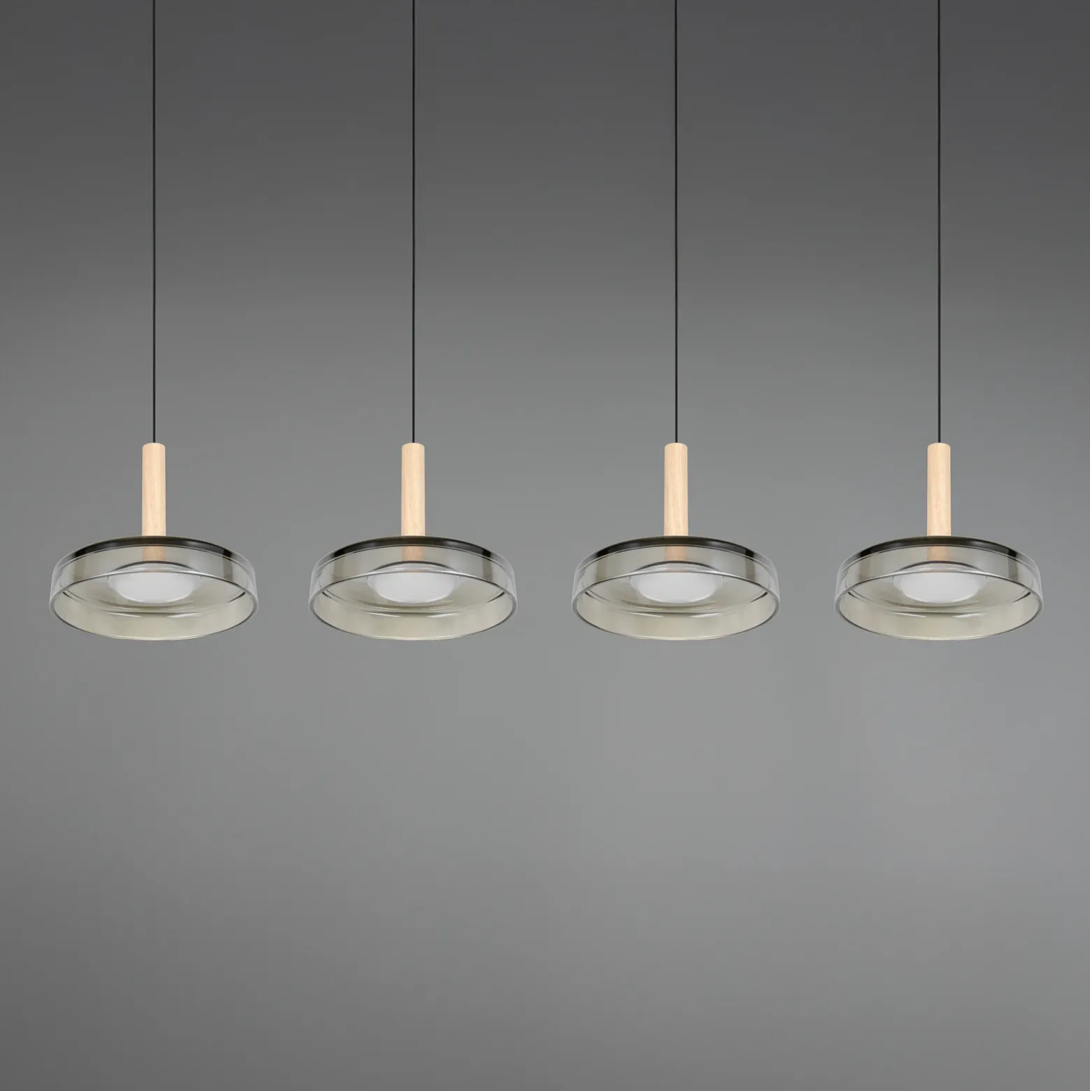 Lámpara colgante LED Celeste cromo/madera 115 cm 4 luces de cristal atenuables
