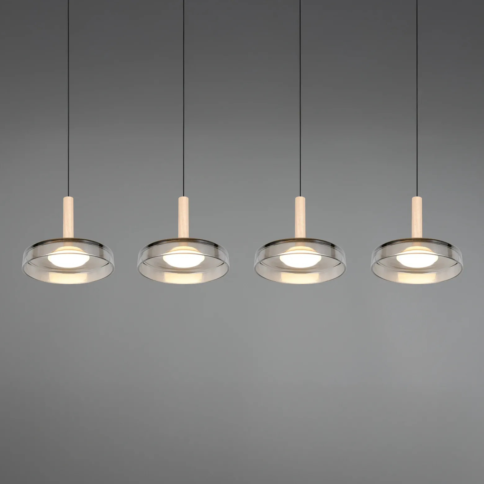 Lámpara colgante LED Celeste cromo/madera 115 cm 4 luces de cristal atenuables
