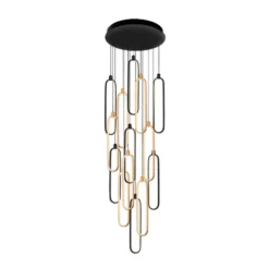 Lámpara colgante LED Colette, 14 lámparas, negro/oro rosa, redonda