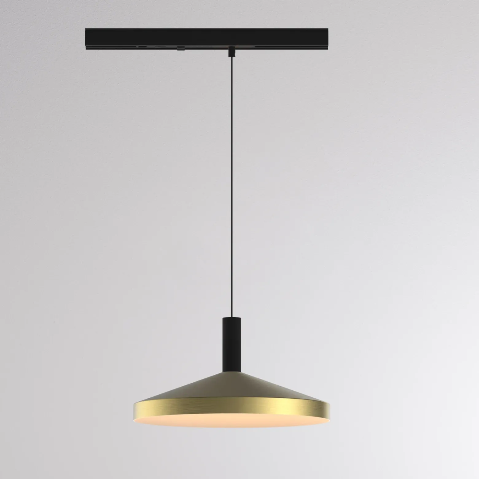 Lámpara colgante LED con riel LORA III, latón, Ø 36 cm, 40°, CCT, trifásica