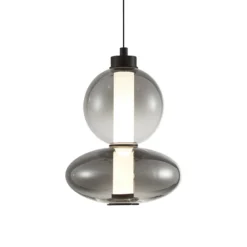 Lámpara colgante LED Daphne, cristal gris transparente, altura 28 cm