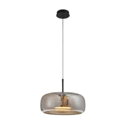 Lámpara colgante LED Deco, gris humo/negro, Ø 33 cm, cristal