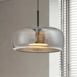 Lámpara colgante LED Deco, gris humo/negro, Ø 33 cm, cristal