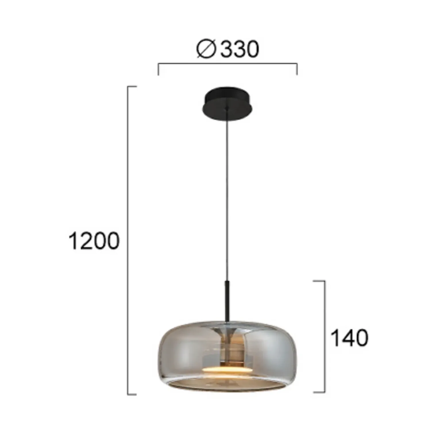 Lámpara colgante LED Deco, gris humo/negro, Ø 33 cm, cristal