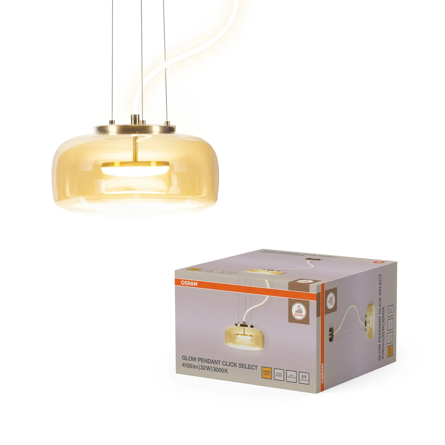 Lámpara colgante LED DECOR GLOW de OSRAM, ámbar/dorado, Ø 38 cm, luz hacia