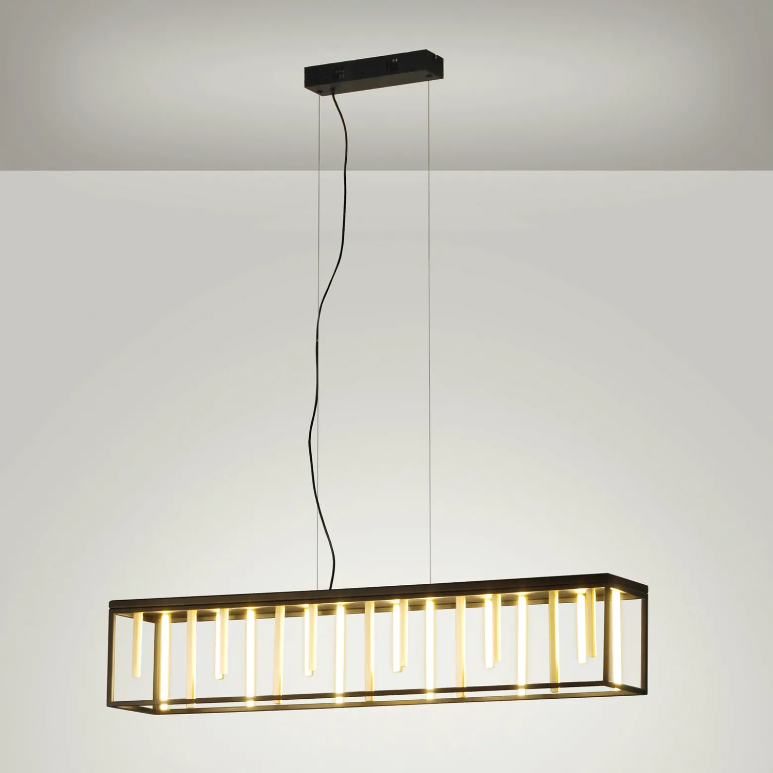 Lámpara colgante LED de rejilla, metal, control remoto, CCT, atenuable